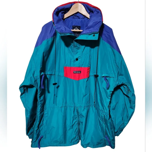 Vintage 90's Columbia Teal Anorak Retro Hideaway Hood Radial Sleeve Large - Picture 1 of 13